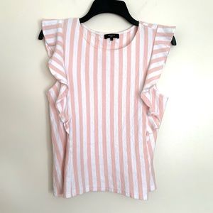 FRNCH PARIS Ruffle Cap Short Sleeve Striped Cotton Blouse Size Small S